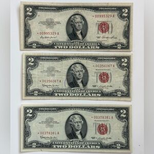 Lot of 3 $2 Red Seal Star Notes – Two 1963 & One 1953 U.S. Currency